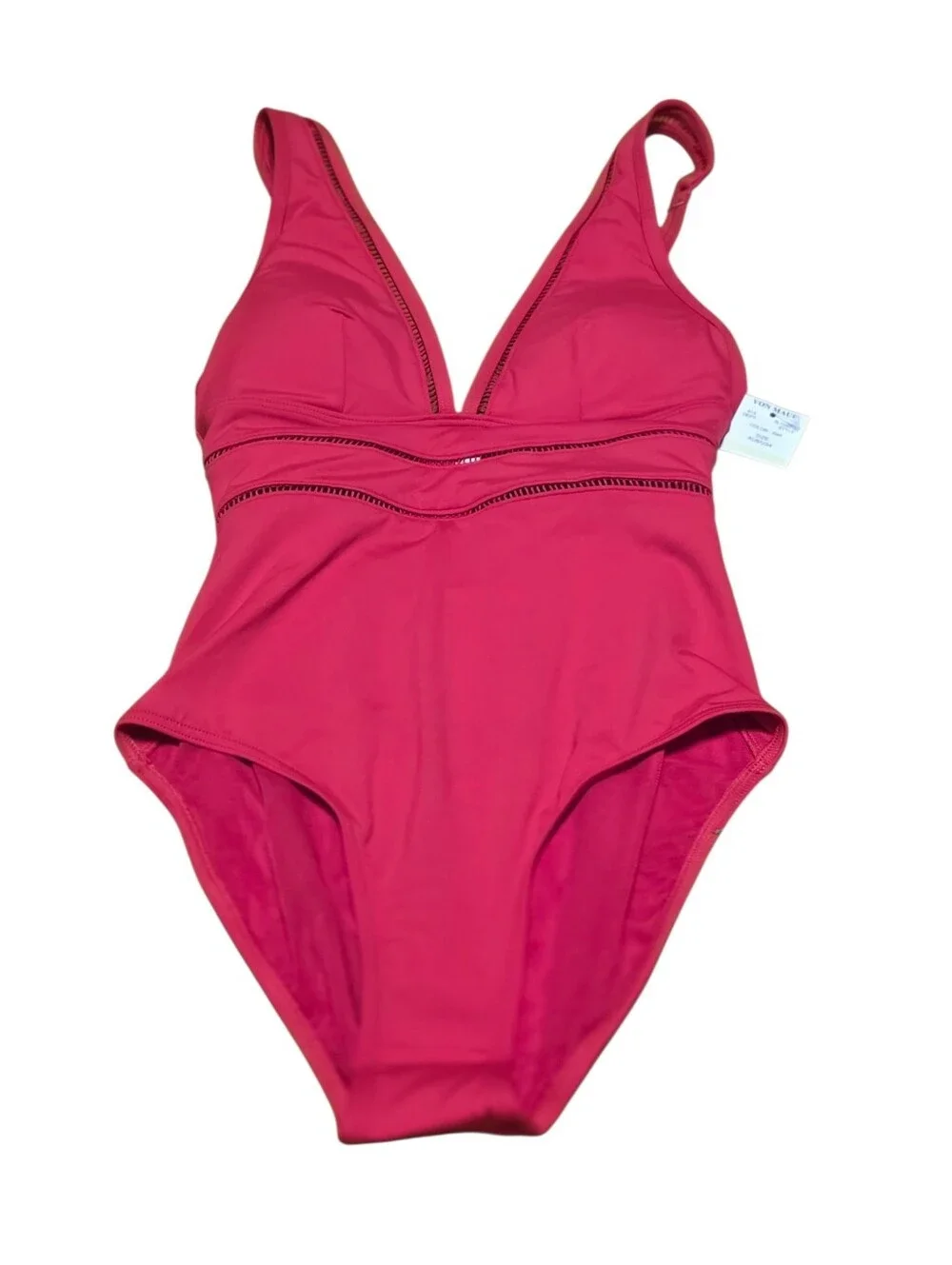 Sea Level Swim NWT Spliced One Piece Plunge Neck Red Swimsuit Size 4